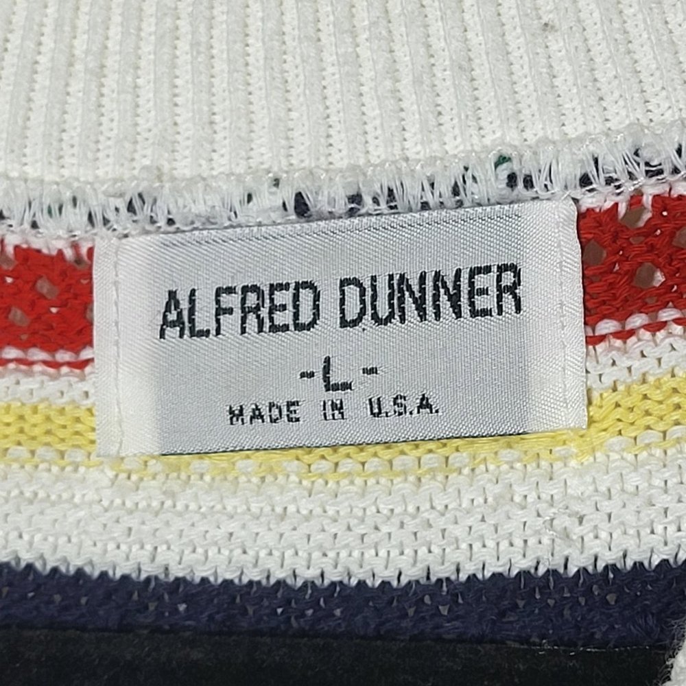 Vintage 80s Alfred Dunner Rainbow Striped 1/4 Zip Collared Sweater Large‎ Retro - Picture 4 of 7